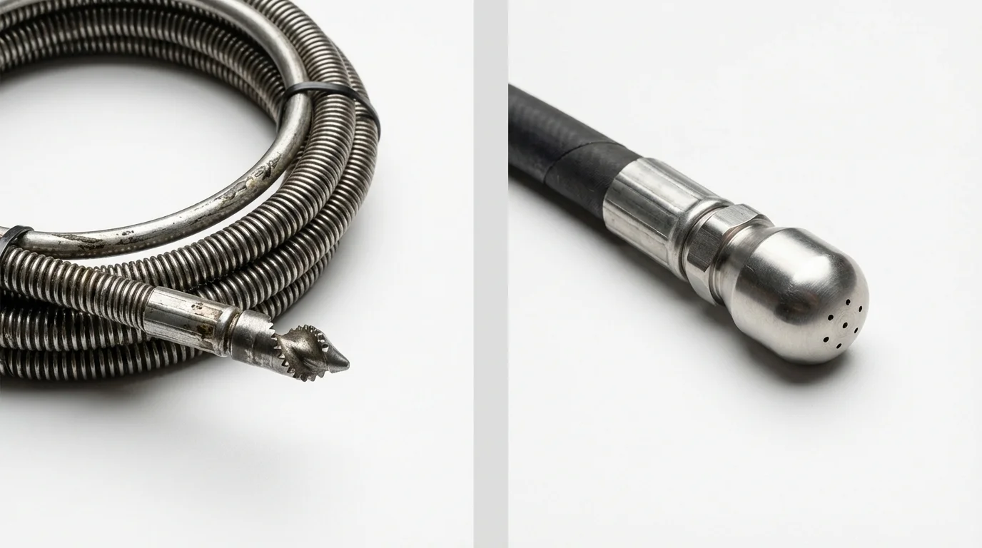 Drain snake cable and hydro jetting nozzle used for drain cleaning in Hardinsburg, KY