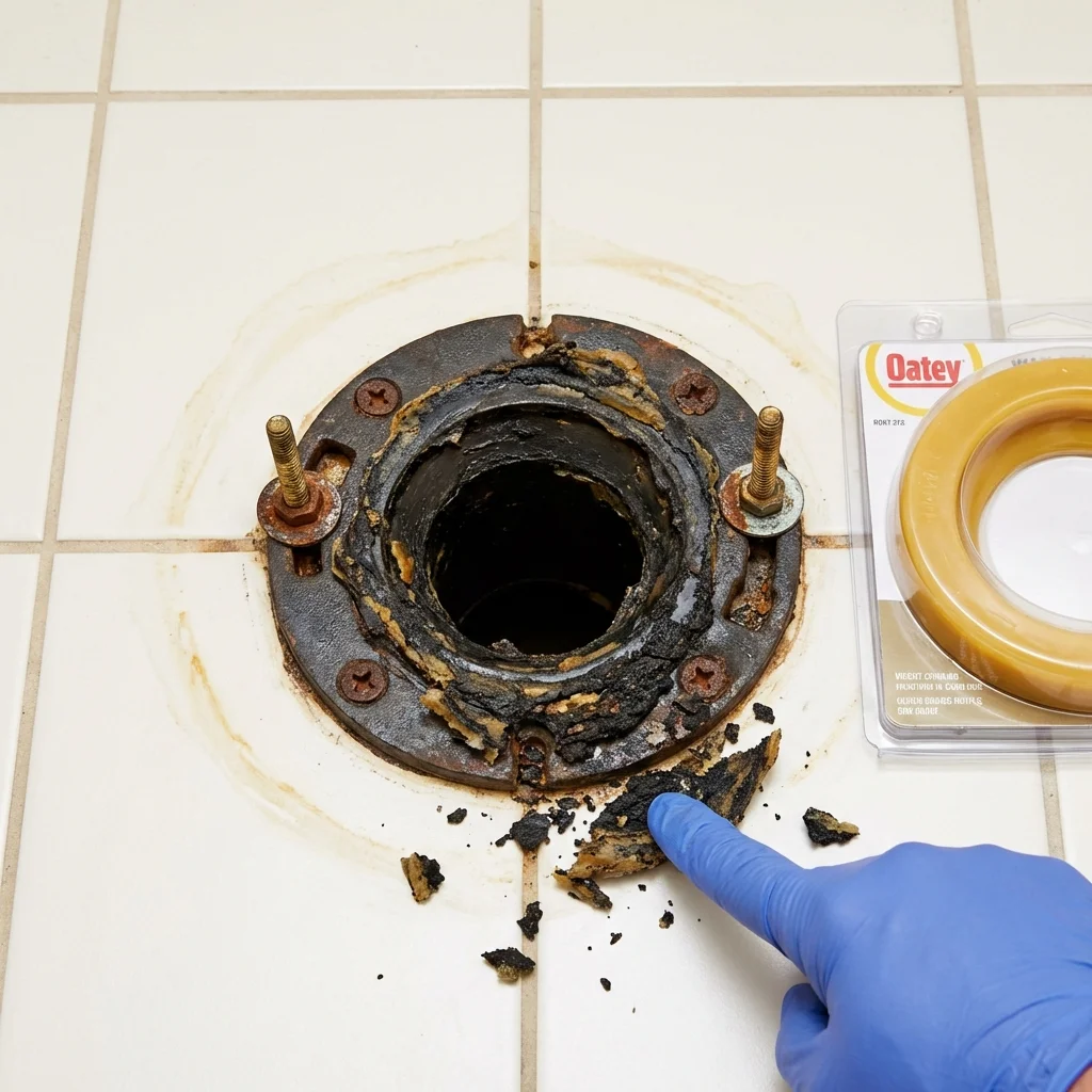 Failed wax ring showing water seepage at the base of a toilet in a Hardinsburg, KY home